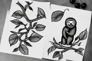 sloth holding branch with cherries tattoo idea