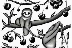 sloth holding branch with cherries tattoo idea
