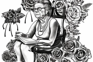 grandma sitting on a chair looking in the distance tattoo idea