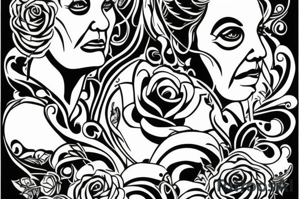 grandma sitting on a chair looking in the distance tattoo idea