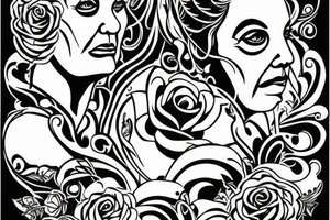 grandma sitting on a chair looking in the distance tattoo idea