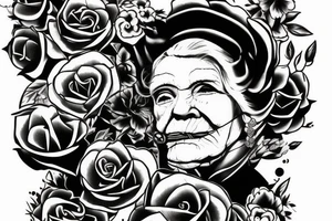 grandma sitting on a chair looking in the distance tattoo idea