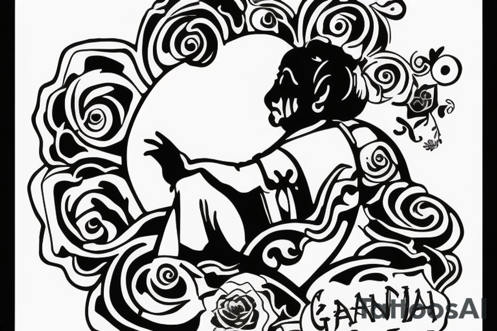 grandma sitting on a chair looking in the distance tattoo idea