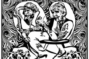 grandma sitting on a chair looking in the distance tattoo idea