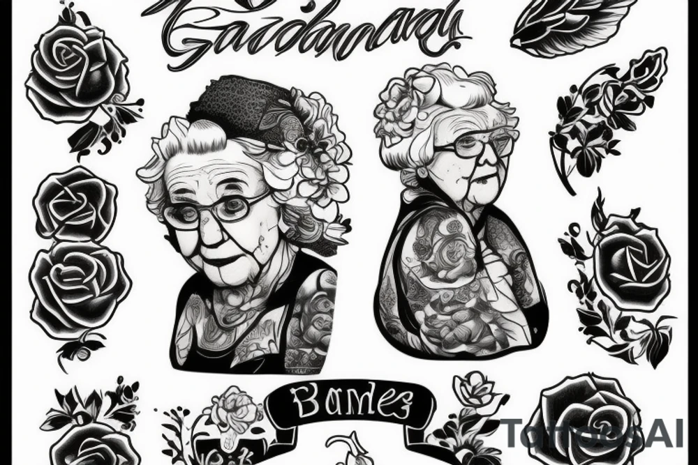 grandma sitting on a chair looking in the distance tattoo idea