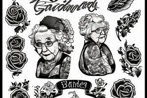 grandma sitting on a chair looking in the distance tattoo idea