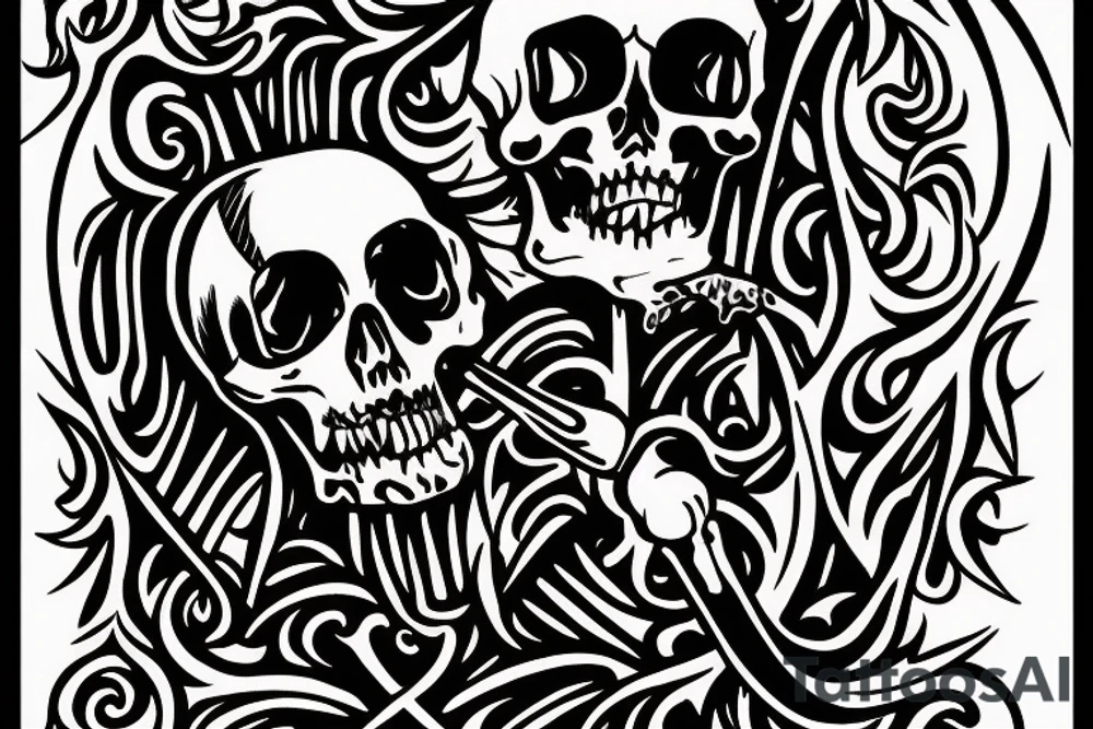 Grim reaper holding an oil lamp, cross hatch woodcut style tattoo idea