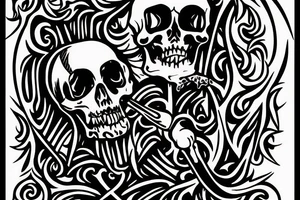 Grim reaper holding an oil lamp, cross hatch woodcut style tattoo idea