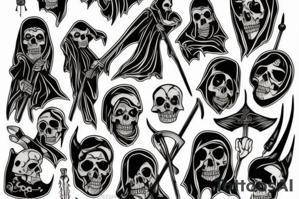 Grim reaper, woodcut style tattoo idea