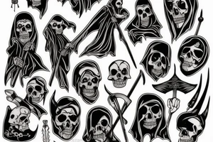 Grim reaper, woodcut style tattoo idea
