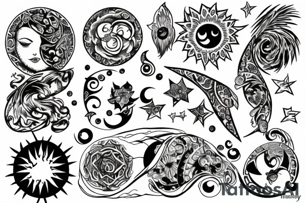 trinity star moon sun tattoo idea