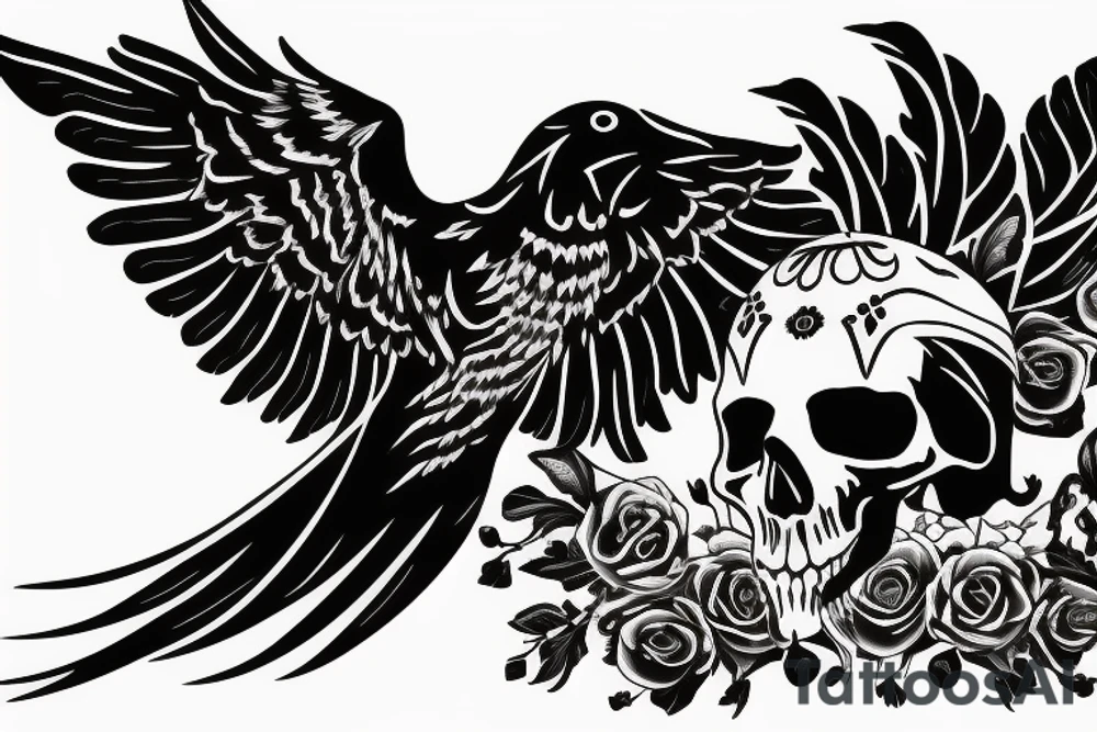 Crow with skull tattoo idea