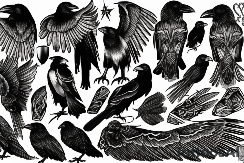 Crow and Odin tattoo idea