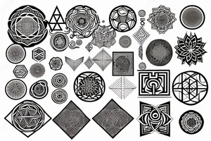 Sacred geometry with fractals on upper arm and back tattoo idea