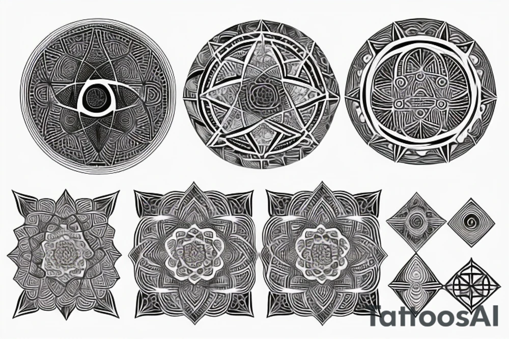 Sacred geometry with fractals on upper 
 back tattoo idea