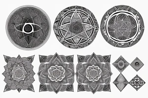 Sacred geometry with fractals on upper 
 back tattoo idea