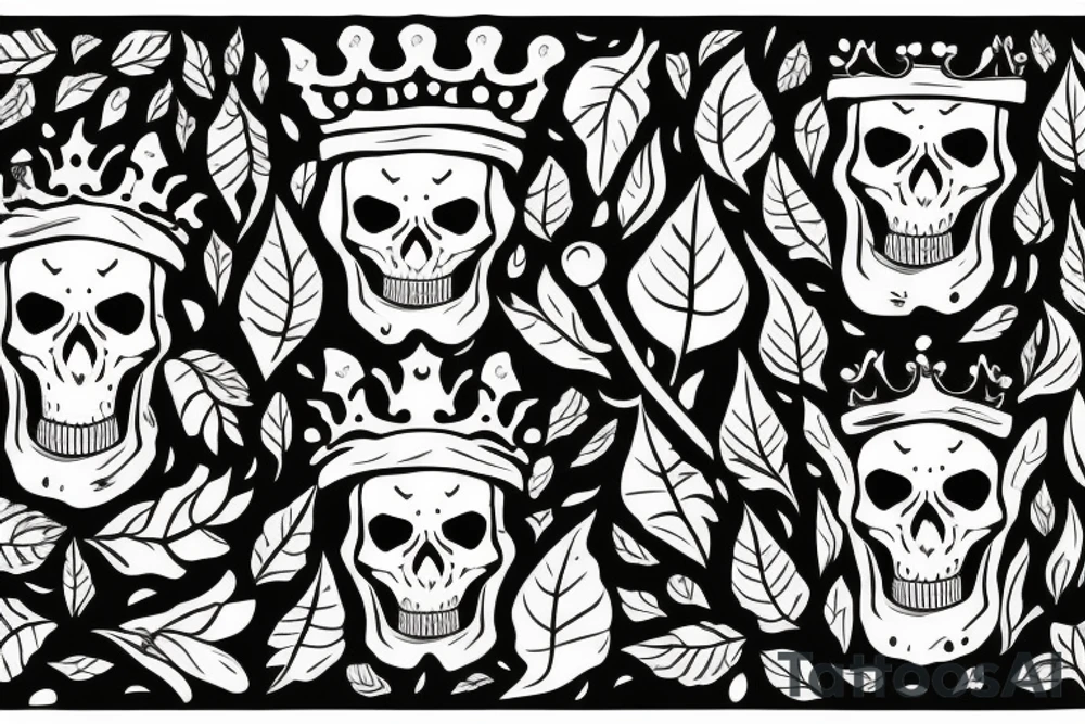 Skull with a leaves crown tattoo idea