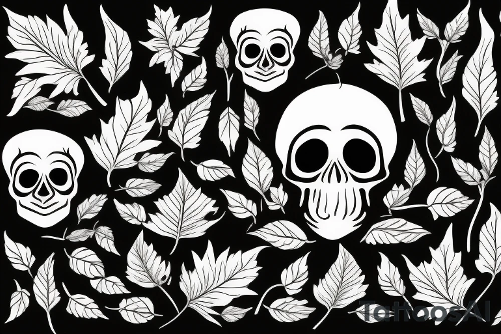Skull with a leaves crown tattoo idea