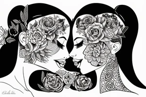 two female faces kissing, facing eachother tattoo idea