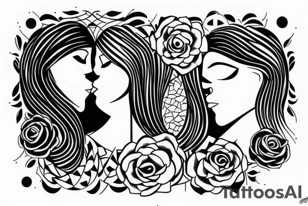 two female faces kissing, facing eachother tattoo idea