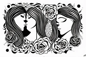 two female faces kissing, facing eachother tattoo idea
