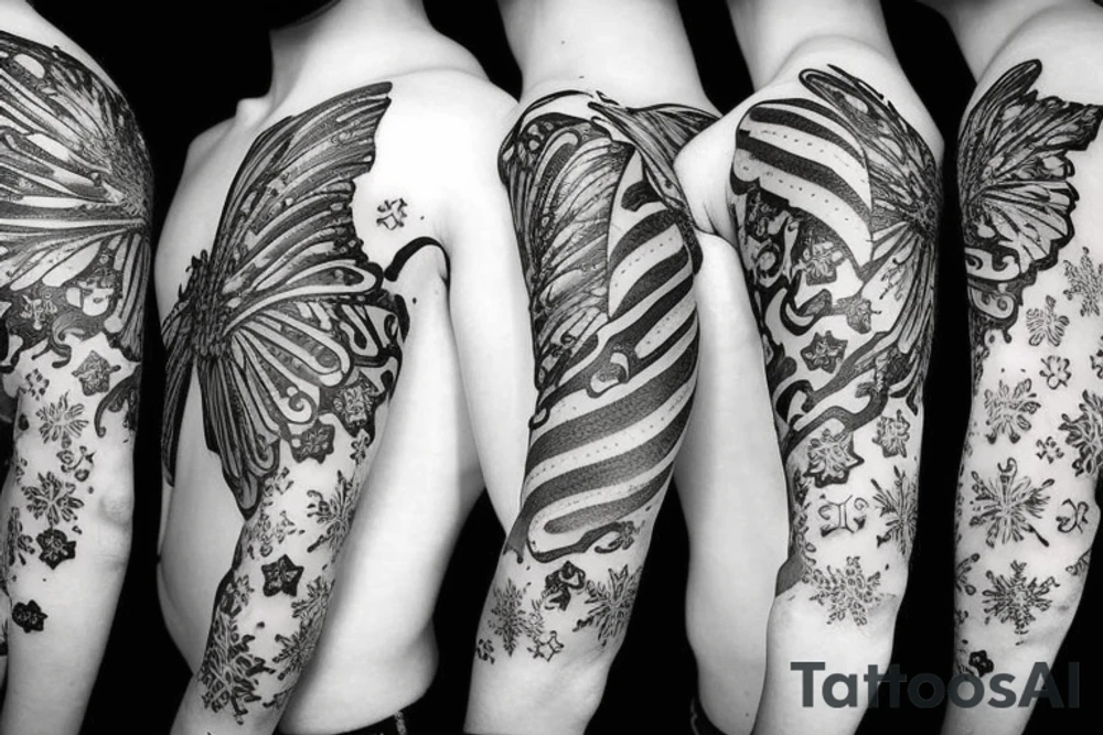 Fire and snowflake butterfly tattoo idea