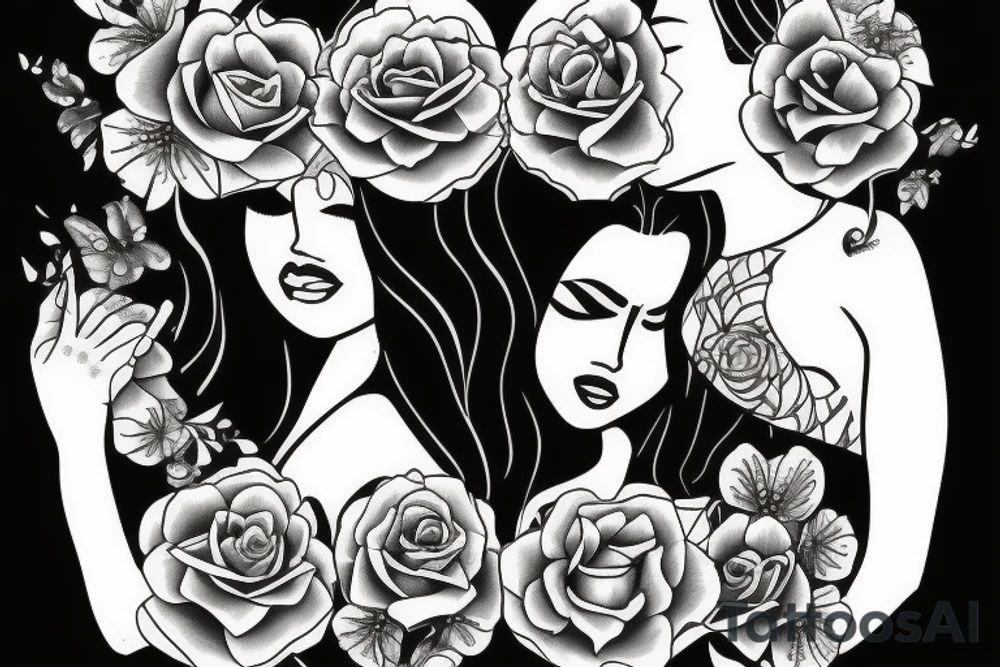 two female faces kissing, facing eachother tattoo idea