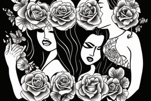two female faces kissing, facing eachother tattoo idea
