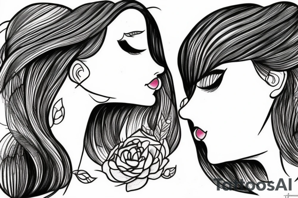 two female faces kissing, facing eachother tattoo idea