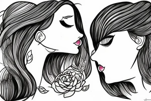 two female faces kissing, facing eachother tattoo idea