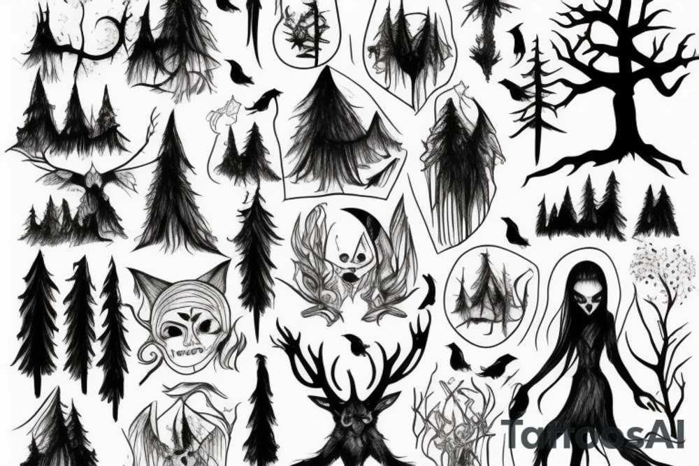 the witch, forest, scarry tattoo idea