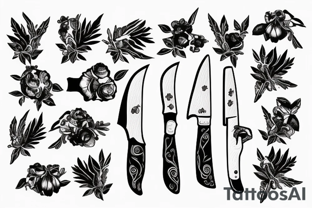 hand holding a knife with brambles tattoo idea