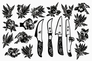 hand holding a knife with brambles tattoo idea