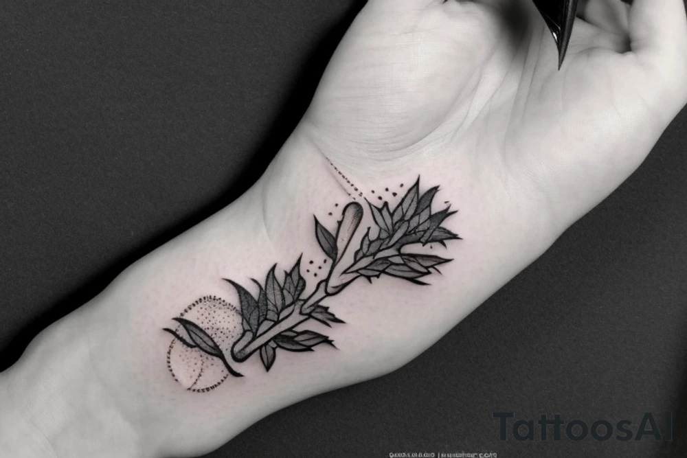 hand holding a knife with brambles tattoo idea