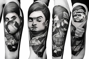 boy with soccerball and town in the background tattoo idea