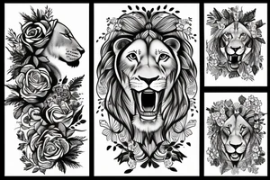 Female lion with flowers tattoo idea