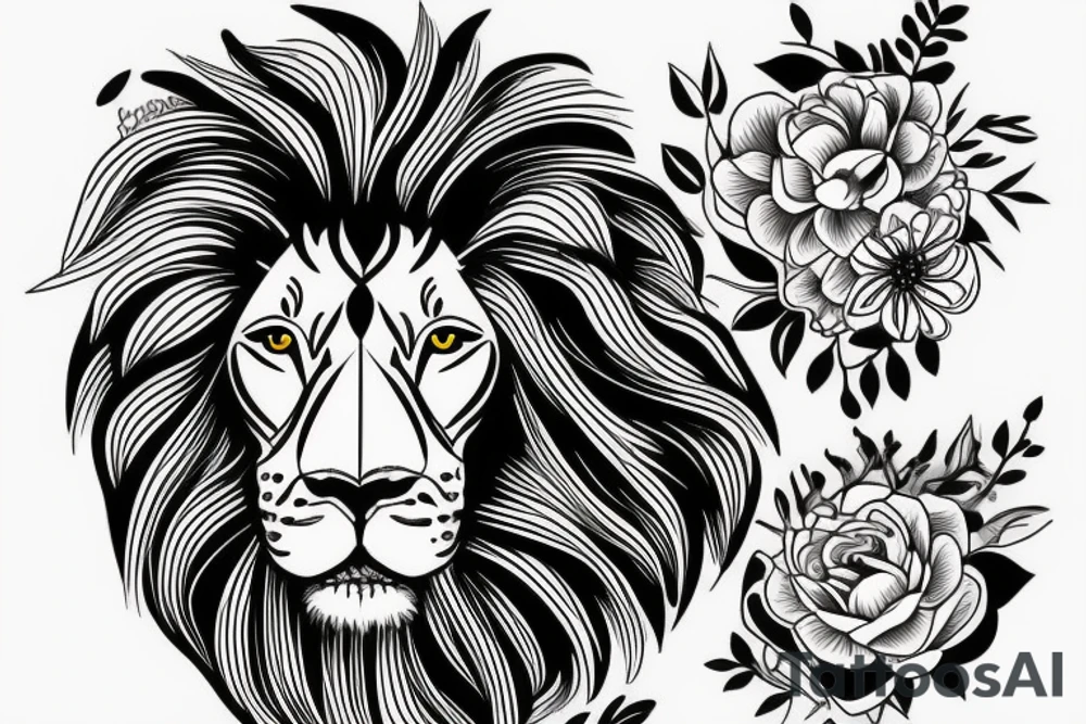 Female lion with flowers tattoo idea