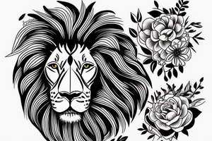 Female lion with flowers tattoo idea