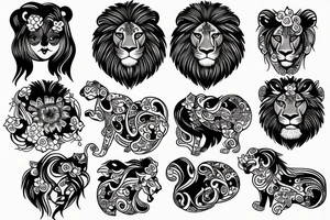 Female lion with flowers tattoo idea