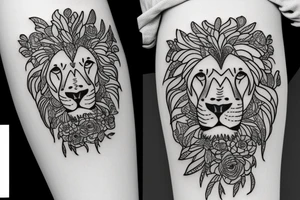 Female lion with flowers tattoo idea