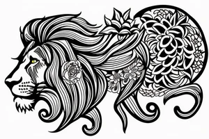 Female lion with flowers tattoo idea