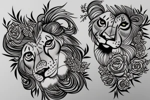 Female lion with flowers tattoo idea
