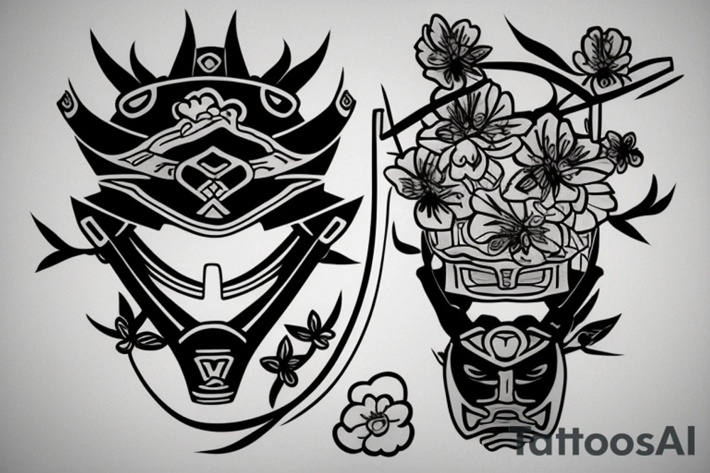 samurai mask andcherry blossom tattoo idea