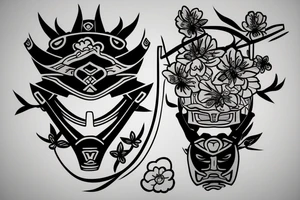 samurai mask andcherry blossom tattoo idea