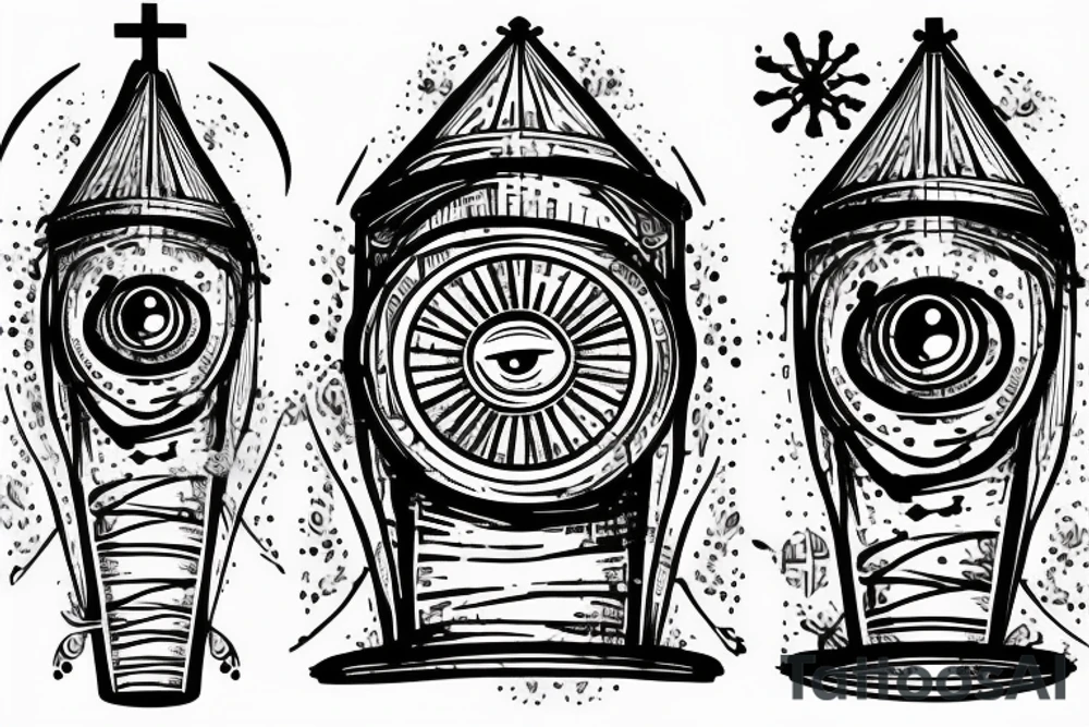 church tower with an eye tattoo idea