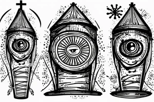 church tower with an eye tattoo idea