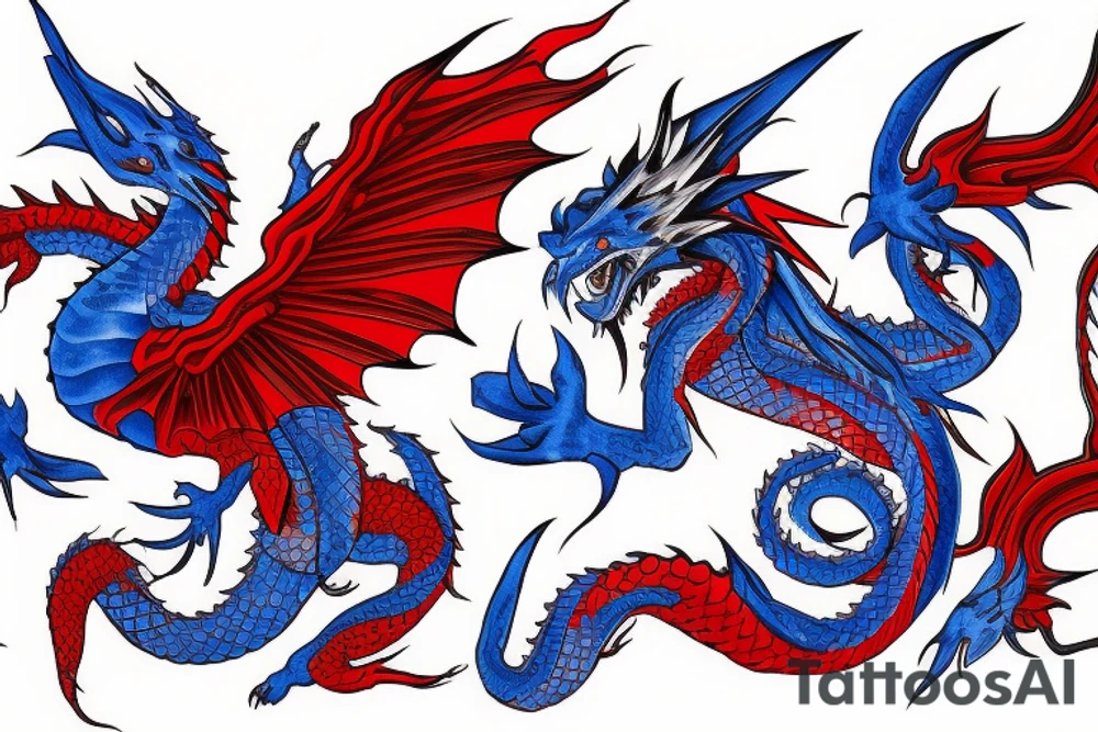 Blue and red dragon with a wu tang symbol and American flag tattoo idea