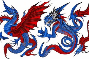 Blue and red dragon with a wu tang symbol and American flag tattoo idea