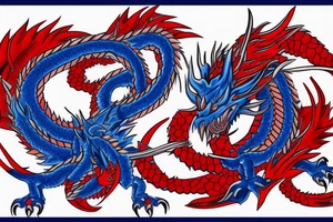 Blue and red dragon with a wu tang symbol and American flag tattoo idea