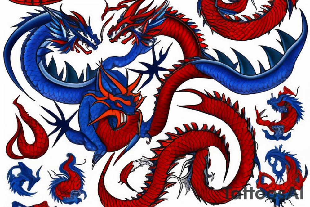 Blue and red dragon with a wu tang symbol and American flag tattoo idea